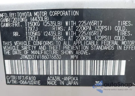 2008 Toyota Rav4 Limited from USA, damaged, VIN JTMZD31V186076830